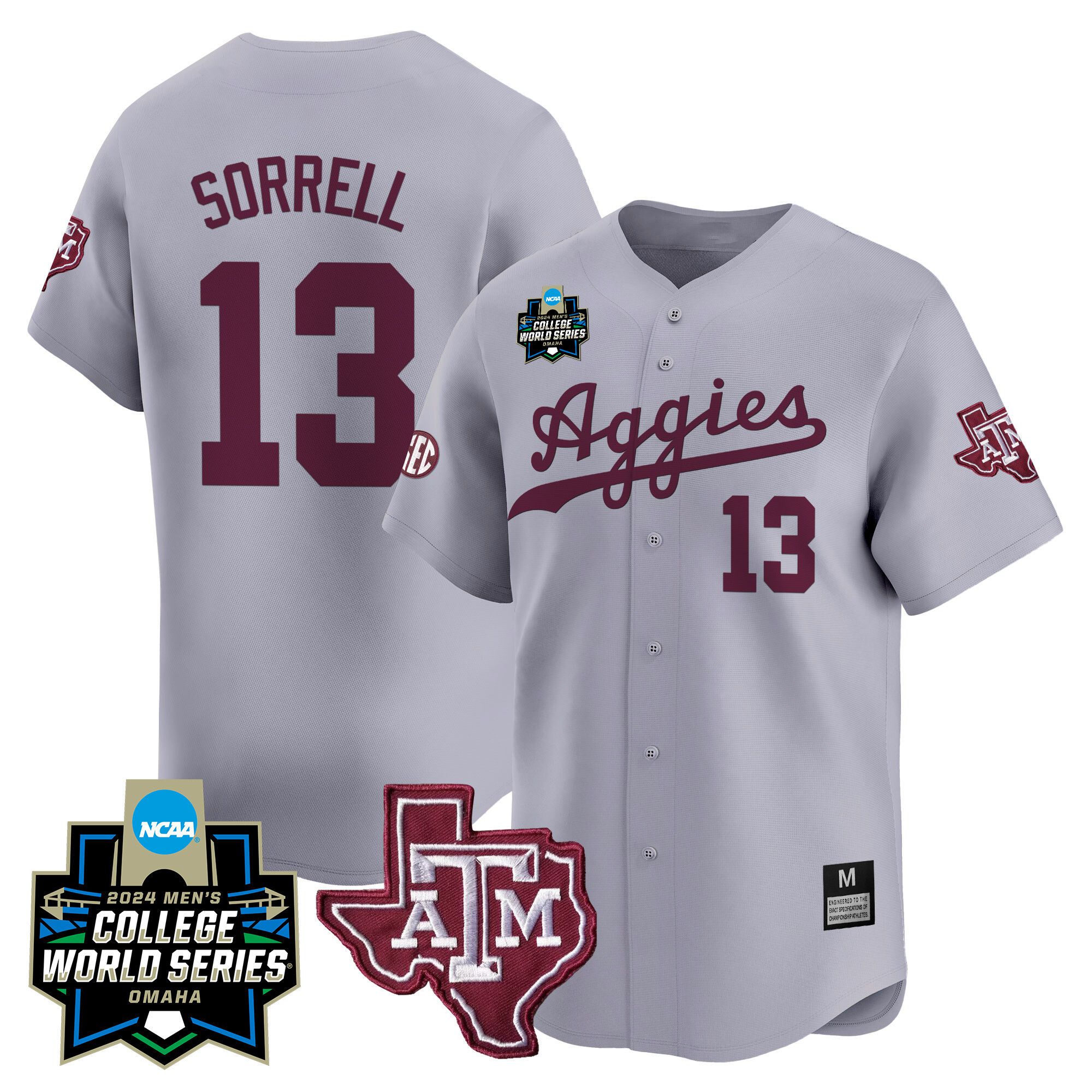 Men Texas A&M Aggies #13 Sorrell Grey 2024 College World Series Vapor Premier Limited NCAA Jersey->indianapolis colts->NFL Jersey